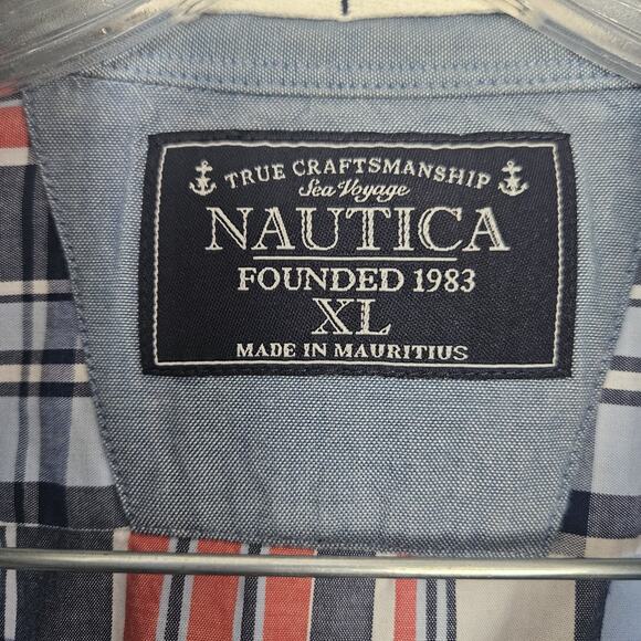 Nautica Mens XLarge Sea Voyage Plaid Classic Button Up Shirt Cotton Patriotic - Picture 3 of 11